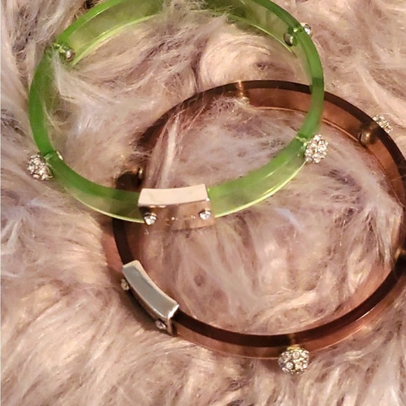 Lia Sophia Translucent Lime Green & Brown Acrylic Hinged Bangles - Picture 2 of 2